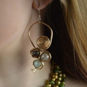 Boho Natural Stone Copper Earrings Handcrafted